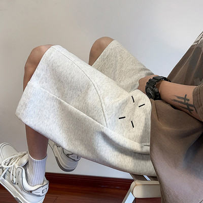 Vabaaja lühikesed püksid Meeste Tänav Vintage avara mood tikandiga lühikesed püksid Mees 2024 Suvine kõrge vöökohaga nöör Korea tänavarõivaste poiss