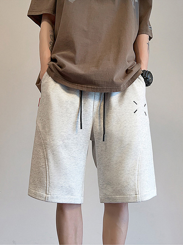 Vabaaja lühikesed püksid Meeste Tänav Vintage avara mood tikandiga lühikesed püksid Mees 2024 Suvine kõrge vöökohaga nöör Korea tänavarõivaste poiss