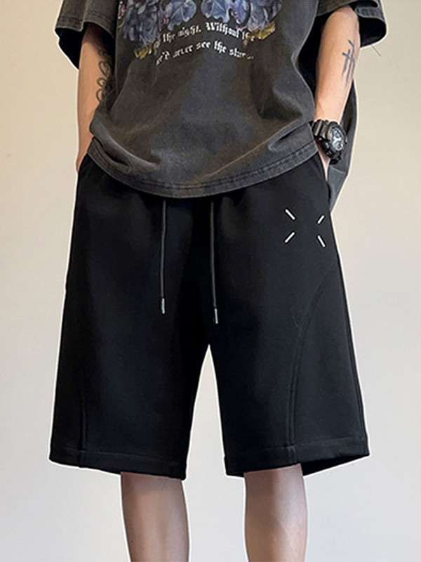 Vabaaja lühikesed püksid Meeste Tänav Vintage avara mood tikandiga lühikesed püksid Mees 2024 Suvine kõrge vöökohaga nöör Korea tänavarõivaste poiss