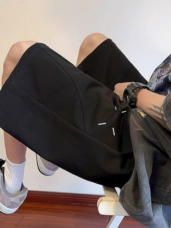 Vabaaja lühikesed püksid Meeste Tänav Vintage avara mood tikandiga lühikesed püksid Mees 2024 Suvine kõrge vöökohaga nöör Korea tänavarõivaste poiss