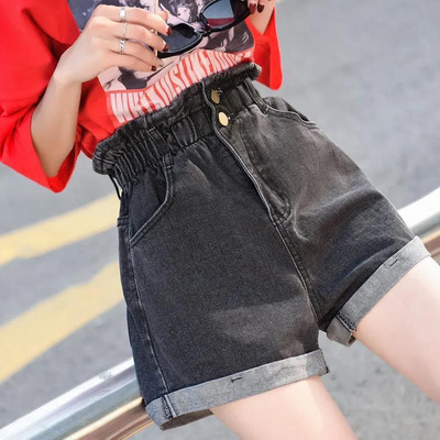 Suvised teksapüksid Uued naiste mustad S-5XL plisseeritud valged sinised kõrge vöökohaga lühikesed püksid naiste venivad lühikesed teksad ZMZBCH Plus Size