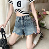 Καλοκαιρινό τζιν γυναικείο σορτς vintage γούνινο ψηλόμεσο σορτς συν μέγεθος γυναικεία μόδα Casual πικάντικο κορίτσια σορτς S-2XL ZMZBCH