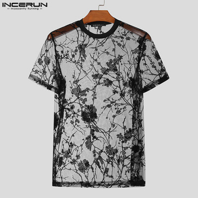 Tricou bărbați 2023, cu dungi, cu decolteu O, cu mânecă scurtă, transparentă, îmbrăcăminte pentru bărbați, îmbrăcăminte de stradă, sexy, moda coreeană, tricou, S-5XL INCERUN