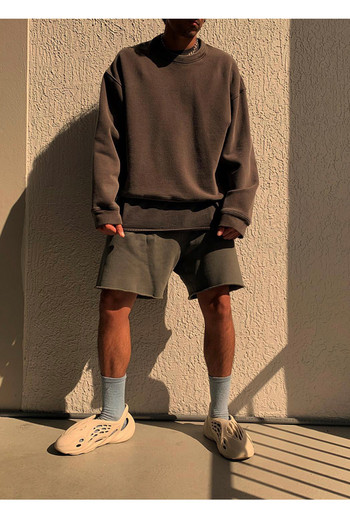 Мъжки памучни шорти Дебели летни Kanye Gray West Streetwear Training Running Jogger Мъжки ежедневни хип-хоп широки спортни шорти