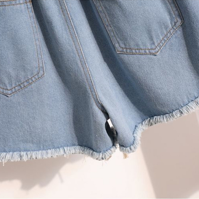 Pantaloni scurți cu margine de lână cu broderie inimă Blugi Pantaloni de vară Cortos Oversize 4xl Pantaloni largi de denim pentru femei Albastru Casual Vaqueros 2023