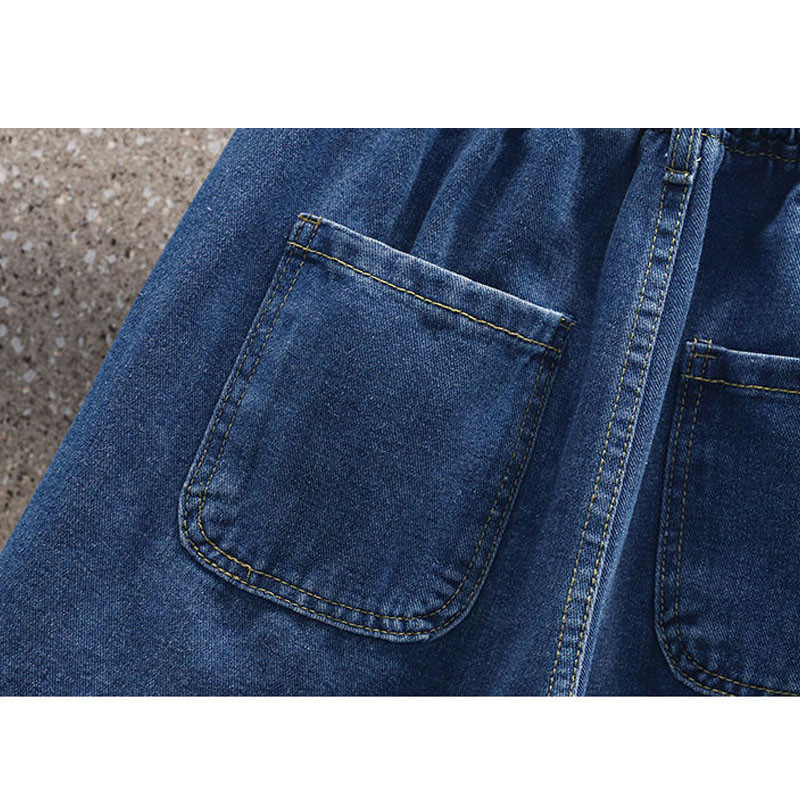 Naiste Korea kõrge vöökohaga vabaaja pingutusnööriga teksapüksid suvised naisterõivad moetaskud.