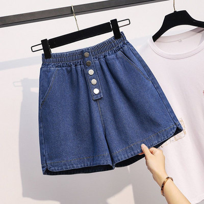 Naiste moe sobivad teksapüksid suvised korea vabaaja tugeva elastse pingutusnööriga laia säärega lühikesed püksid naiste riided