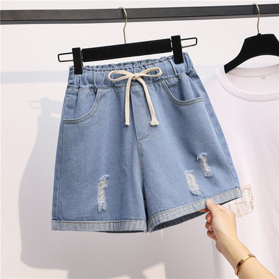 Naiste moe sobivad teksapüksid suvised korea vabaaja tugeva elastse pingutusnööriga laia säärega lühikesed püksid naiste riided