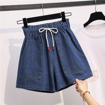 Naiste moe sobivad teksapüksid suvised korea vabaaja tugeva elastse pingutusnööriga laia säärega lühikesed püksid naiste riided