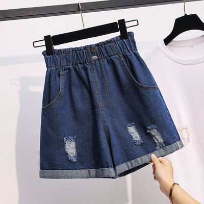 Naiste moe sobivad teksapüksid suvised korea vabaaja tugeva elastse pingutusnööriga laia säärega lühikesed püksid naiste riided