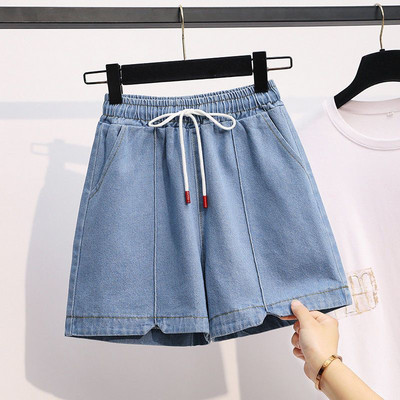 Naiste moe sobivad teksapüksid suvised korea vabaaja tugeva elastse pingutusnööriga laia säärega lühikesed püksid naiste riided