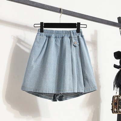 Naiste moe sobivad teksapüksid suvised korea vabaaja tugeva elastse pingutusnööriga laia säärega lühikesed püksid naiste riided