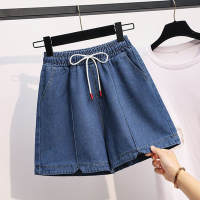 Naiste moe sobivad teksapüksid suvised korea vabaaja tugeva elastse pingutusnööriga laia säärega lühikesed püksid naiste riided