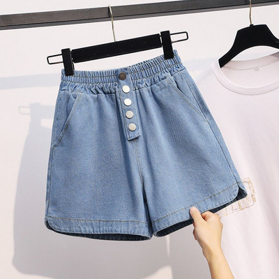 Naiste moe sobivad teksapüksid suvised korea vabaaja tugeva elastse pingutusnööriga laia säärega lühikesed püksid naiste riided