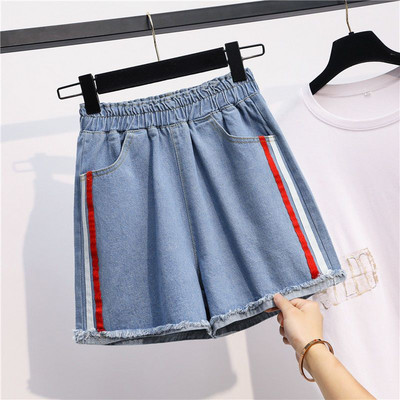 Naiste moe sobivad teksapüksid suvised korea vabaaja tugeva elastse pingutusnööriga laia säärega lühikesed püksid naiste riided