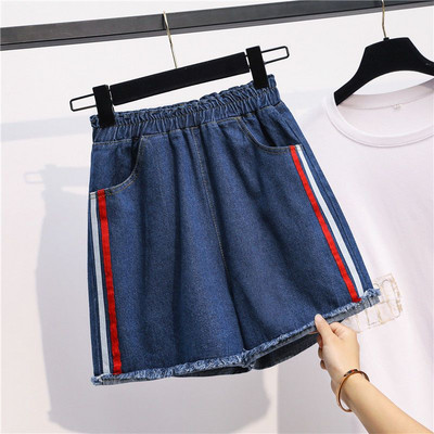 Naiste moe sobivad teksapüksid suvised korea vabaaja tugeva elastse pingutusnööriga laia säärega lühikesed püksid naiste riided