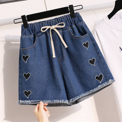 Naiste moe sobivad teksapüksid suvised korea vabaaja tugeva elastse pingutusnööriga laia säärega lühikesed püksid naiste riided