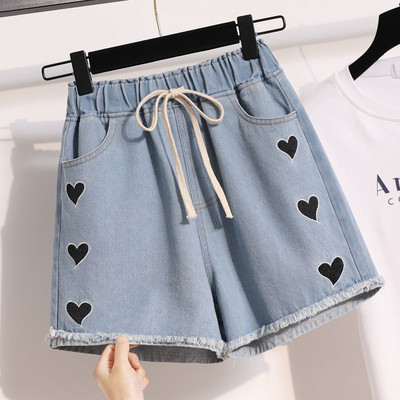 Naiste moe sobivad teksapüksid suvised korea vabaaja tugeva elastse pingutusnööriga laia säärega lühikesed püksid naiste riided