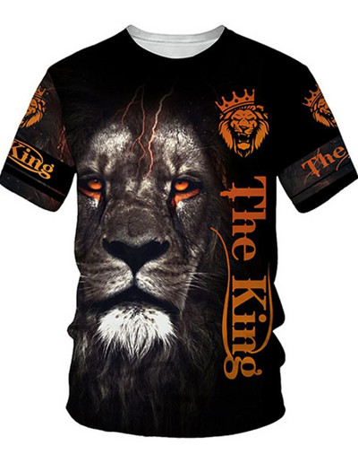 2023-as új férfi nemsemleges póló 3D nyomtatott oroszlán környakú alkalmi rövid ujjú felső utcai Wea férfi ing-méretes póló