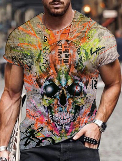 2023-as új férfi nemsemleges póló 3D nyomtatott oroszlán környakú alkalmi rövid ujjú felső utcai Wea férfi ing-méretes póló