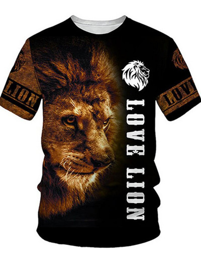 2023-as új férfi nemsemleges póló 3D nyomtatott oroszlán környakú alkalmi rövid ujjú felső utcai Wea férfi ing-méretes póló