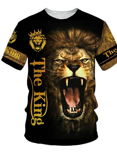 2023-as új férfi nemsemleges póló 3D nyomtatott oroszlán környakú alkalmi rövid ujjú felső utcai Wea férfi ing-méretes póló