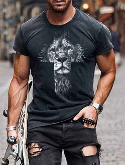 2023-as új férfi nemsemleges póló 3D nyomtatott oroszlán környakú alkalmi rövid ujjú felső utcai Wea férfi ing-méretes póló