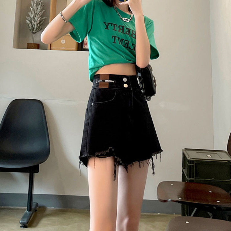 Pantaloni scurți cu talie înaltă, 2 nasturi, cu picioare late, pentru femeie, vintage, cu ciucuri, pantaloni scurți largi din denim, pentru femei, 2024, la modă nouă, pantaloni scurti din blugi sălbatici