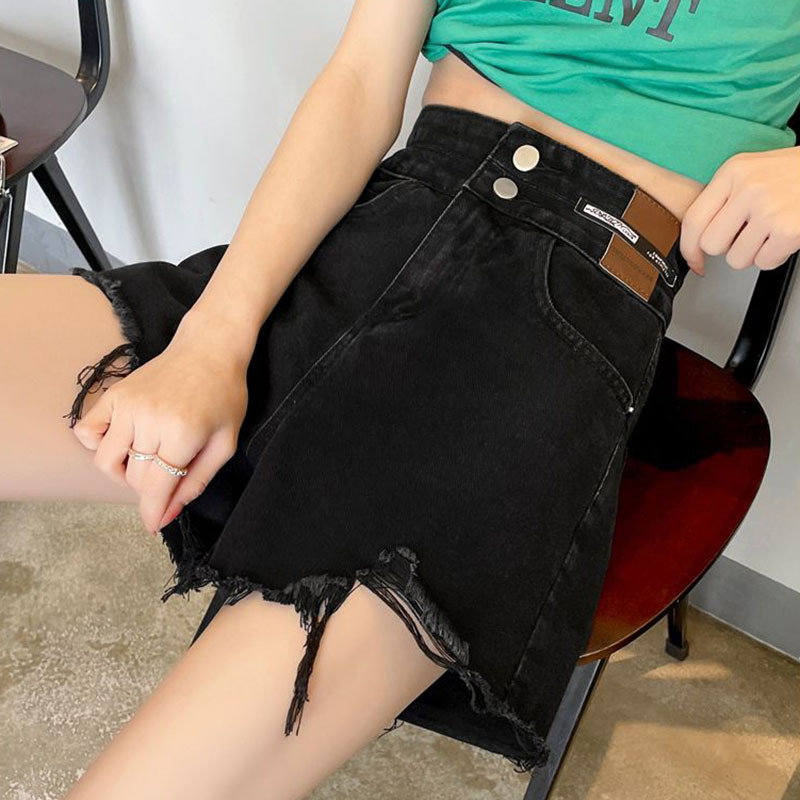 Pantaloni scurți cu talie înaltă, 2 nasturi, cu picioare late, pentru femeie, vintage, cu ciucuri, pantaloni scurți largi din denim, pentru femei, 2024, la modă nouă, pantaloni scurti din blugi sălbatici