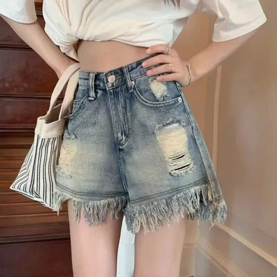 Pantaloni scurți pentru femei cu talie înaltă, design de vară, cu crotch fals, slăbiți, cu etichetă A, îmbrăcăminte în aer liber, pantaloni fierbinți, bumbac, poliester