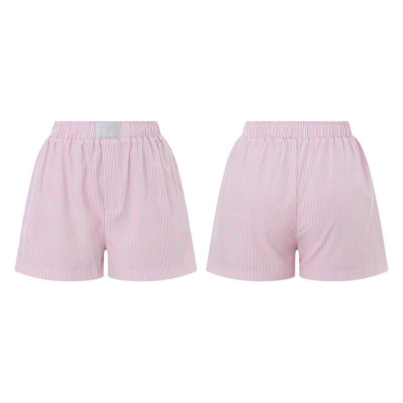 Combhasaki női Y2K alkalmi Cleanfit csíkos mintás rugalmas szalag, alacsony derék, laza szabás Esztétikus társalgó rövidnadrág Boxer Utcai ruházat