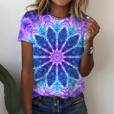 Γυναικεία μπλούζα με κοντό μανίκι Tie-dye 3D Floral print O-neck Casual T Sshirts Y2k Tops Personality Tees Roupa Feminina Mujer