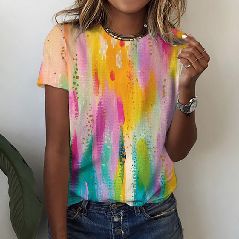 Γυναικεία μπλούζα με κοντό μανίκι Tie-dye 3D Floral print O-neck Casual T Sshirts Y2k Tops Personality Tees Roupa Feminina Mujer