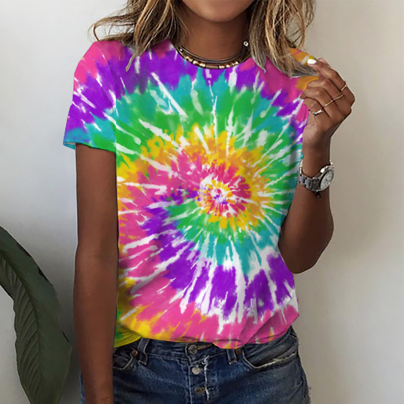 Γυναικεία μπλούζα με κοντό μανίκι Tie-dye 3D Floral print O-neck Casual T Sshirts Y2k Tops Personality Tees Roupa Feminina Mujer