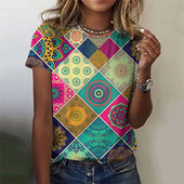 Ruudulise trükiga naiste graafika T-särk Moodne O-kaelusega lühikeste varrukatega T-särgid Naiste vabaaja igapäevane vaba T-särk Y2k riided