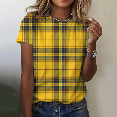 Ruudulise trükiga naiste graafika T-särk Moodne O-kaelusega lühikeste varrukatega T-särgid Naiste vabaaja igapäevane vaba T-särk Y2k riided