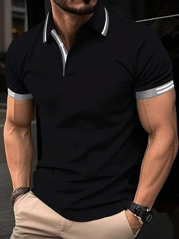Нова лятна мъжка поло тениска с яка с копчета и пуловер с къси ръкави Ежедневни спортни едноцветни мъжки тениски със стойка и яка