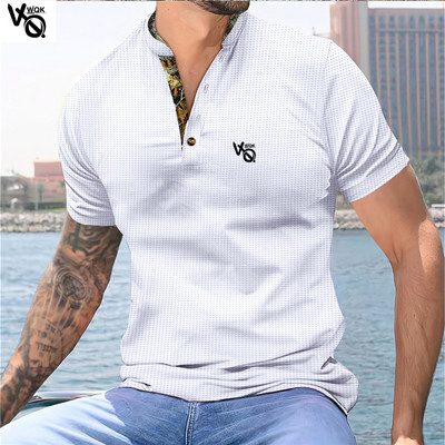 VQWQK Suvine uus meeste vabaaja lühikeste varrukatega polosärk kontorimood revääriga T-särk Meeste hingav polosärk Meeste riided
