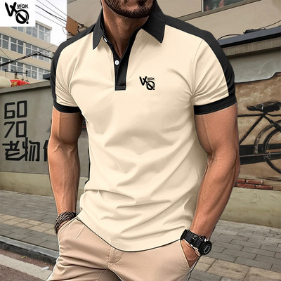 VQWQK Suvine uus meeste vabaaja lühikeste varrukatega polosärk kontorimood revääriga T-särk Meeste hingav polosärk Meeste riided
