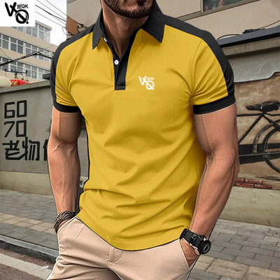 VQWQK Suvine uus meeste vabaaja lühikeste varrukatega polosärk kontorimood revääriga T-särk Meeste hingav polosärk Meeste riided