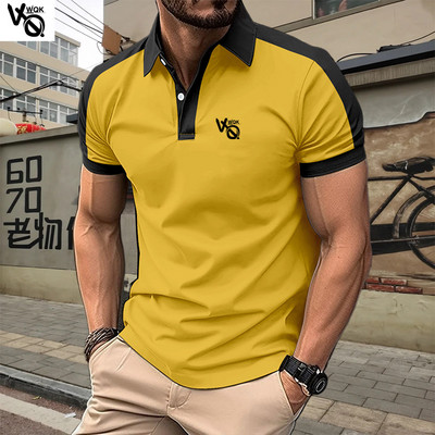 VQWQK Suvine uus meeste vabaaja lühikeste varrukatega polosärk kontorimood revääriga T-särk Meeste hingav polosärk Meeste riided