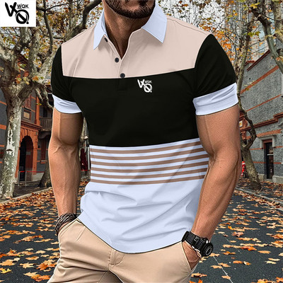 VQWQK Suvine uus meeste vabaaja lühikeste varrukatega polosärk kontorimood revääriga T-särk Meeste hingav polosärk Meeste riided