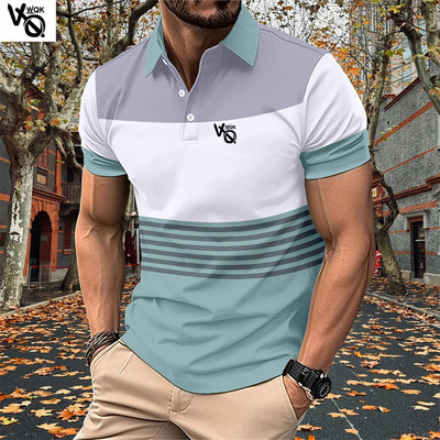 VQWQK Suvine uus meeste vabaaja lühikeste varrukatega polosärk kontorimood revääriga T-särk Meeste hingav polosärk Meeste riided