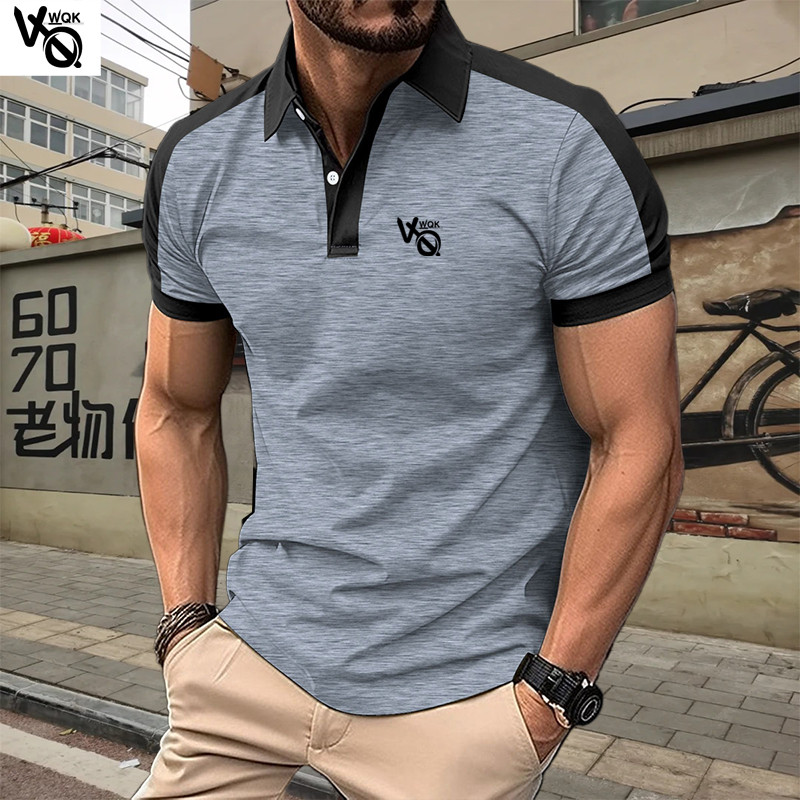 VQWQK Suvine uus meeste vabaaja lühikeste varrukatega polosärk kontorimood revääriga T-särk Meeste hingav polosärk Meeste riided