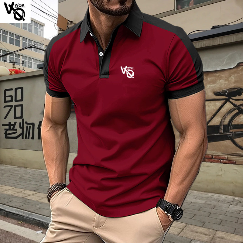 VQWQK Suvine uus meeste vabaaja lühikeste varrukatega polosärk kontorimood revääriga T-särk Meeste hingav polosärk Meeste riided
