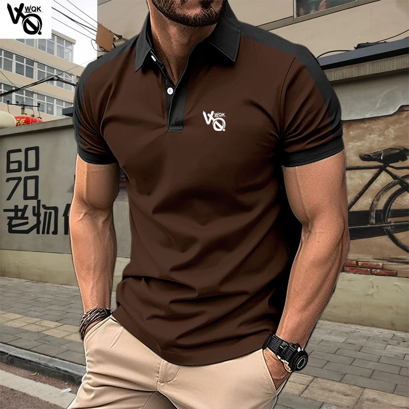 VQWQK Suvine uus meeste vabaaja lühikeste varrukatega polosärk kontorimood revääriga T-särk Meeste hingav polosärk Meeste riided