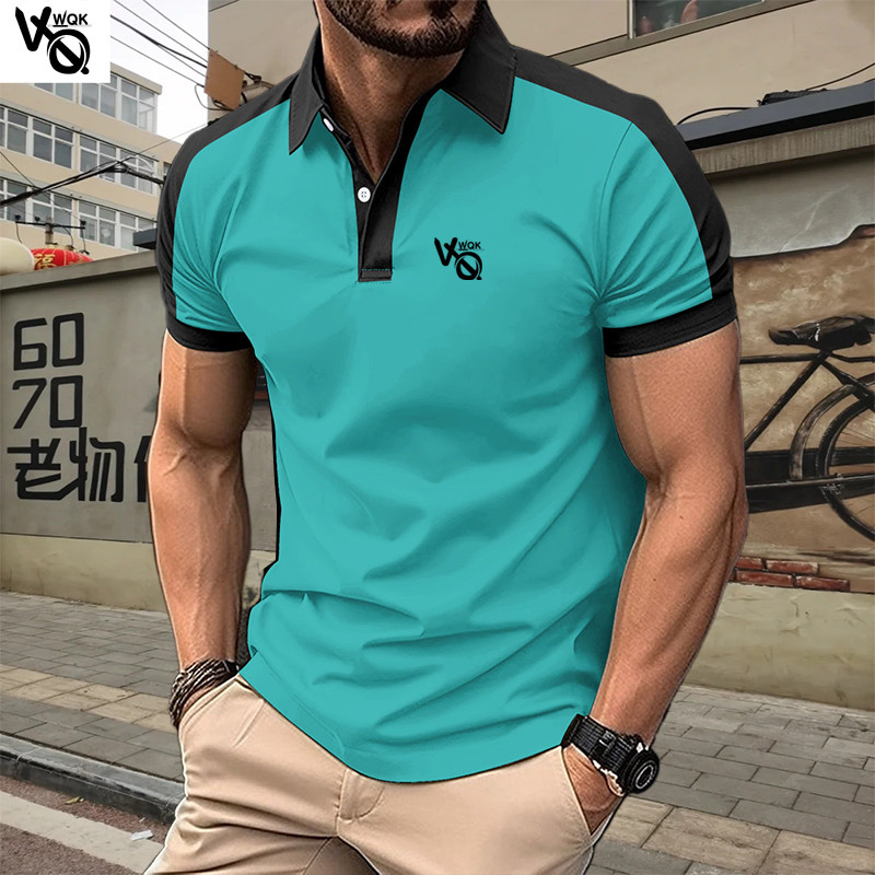 VQWQK Suvine uus meeste vabaaja lühikeste varrukatega polosärk kontorimood revääriga T-särk Meeste hingav polosärk Meeste riided