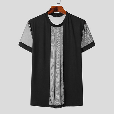 Ανδρικό μπλουζάκι 2023 με διχτυωτό συνονθύλευμα Streetwear με κοντό μανίκι σέξι καμισέτες See Through Fashion Ανδρικά ρούχα S-5XL INCERUN