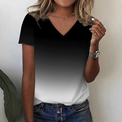 Tricou de damă 3d, simplu, imprimare în culori uni, Topuri cu decolteu în V, de vară, retro, Harajuku, pentru damă