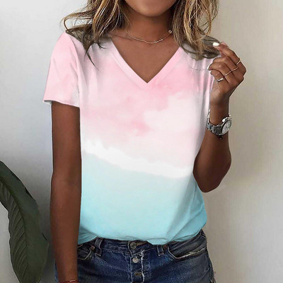 Tricou de damă 3d, simplu, imprimare în culori uni, Topuri cu decolteu în V, de vară, retro, Harajuku, pentru damă